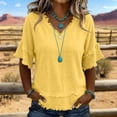 thumbnail image 5 of Nestiefly Women's Cotton Linen Tops V Neck Ruffle Short Sleeve Fringe Trim Summer Cute Blouses Casual Loose Fit Flowy Tunic Top 2026 Yellow 2XL, 5 of 6