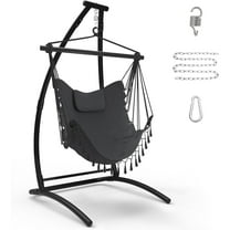 Yacona C-Type Hammock Hanging Chair with Stand, Outdoor Hammock Chair Swing, Hanging Chair with Neck Pillow, for Patio and Garden,Bedroom, Balcony, 300lbs