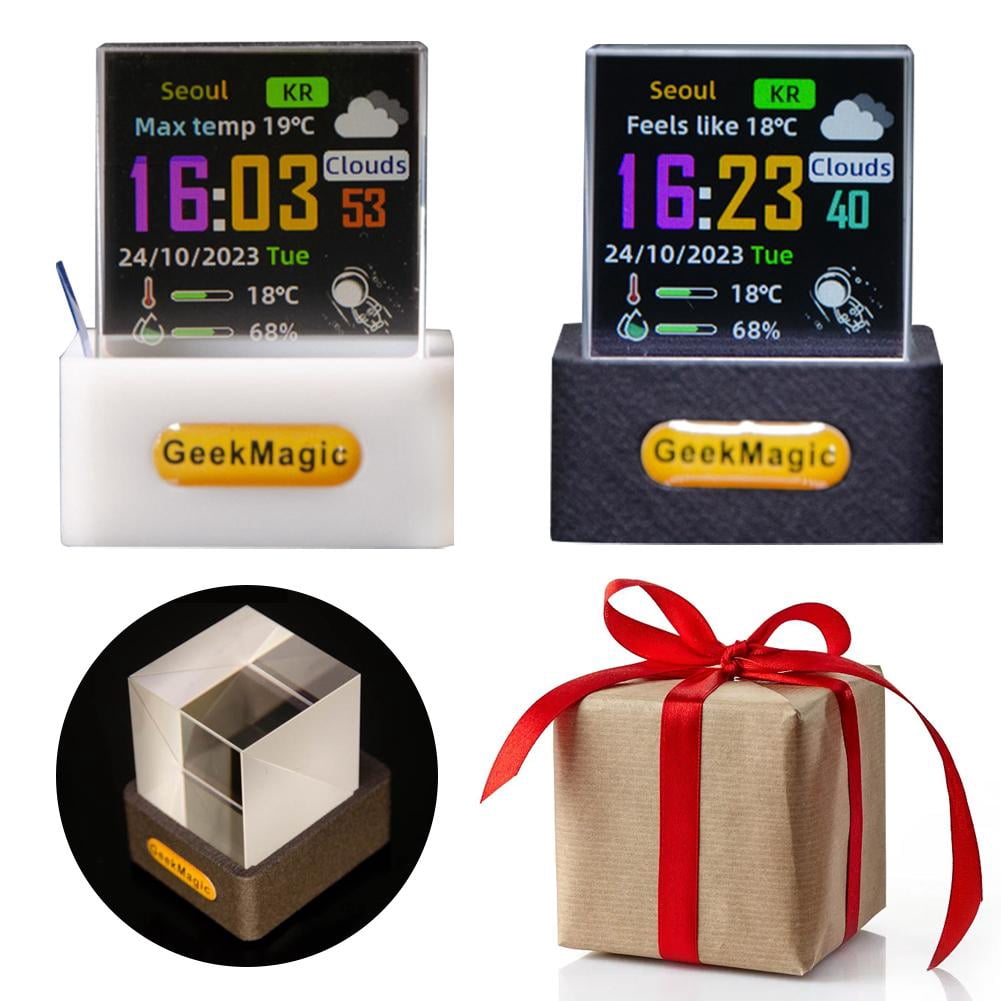 Holographic Crystal 3D Crystal Photo Desktop Decoration Smart Weather Station Digital Clock with GIF Animations and Electronic Image Album