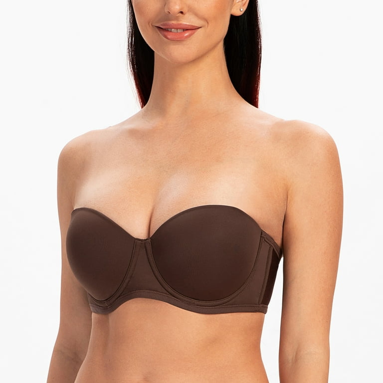 MELENECA Women's Strapless Bra for Large Bust Back Smoothing Plus Size with  Underwire Espresso 30DD 