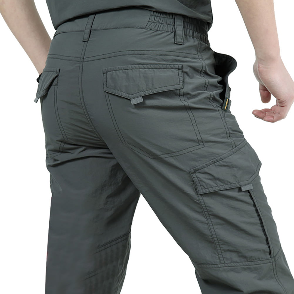 Details about   MEN SOLID COLOR LONG CARGO PANTS THIN MULTI-POCKET OUTDOOR TROUSERS QUICK DRY 