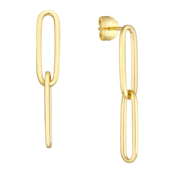 Honey Crush Real 14K Yellow Gold Polished Paper Clip Dangle Earrings (WxL, 5 x 32 mm)