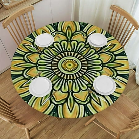 

Tllo0ord Mandala Round Fitted Tablecloth Cover Asian Style Dahlia Petals Eastern Elastic Edged Polyester Fitted Table Pad XSmall Fit Round Tables for Restaurant Picnic Party 31-35