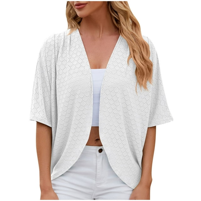 Cardigan for Women Womens Solid Color Cardigan Jacket With 5/4 Sleeves And Ruffled Top Cardigan