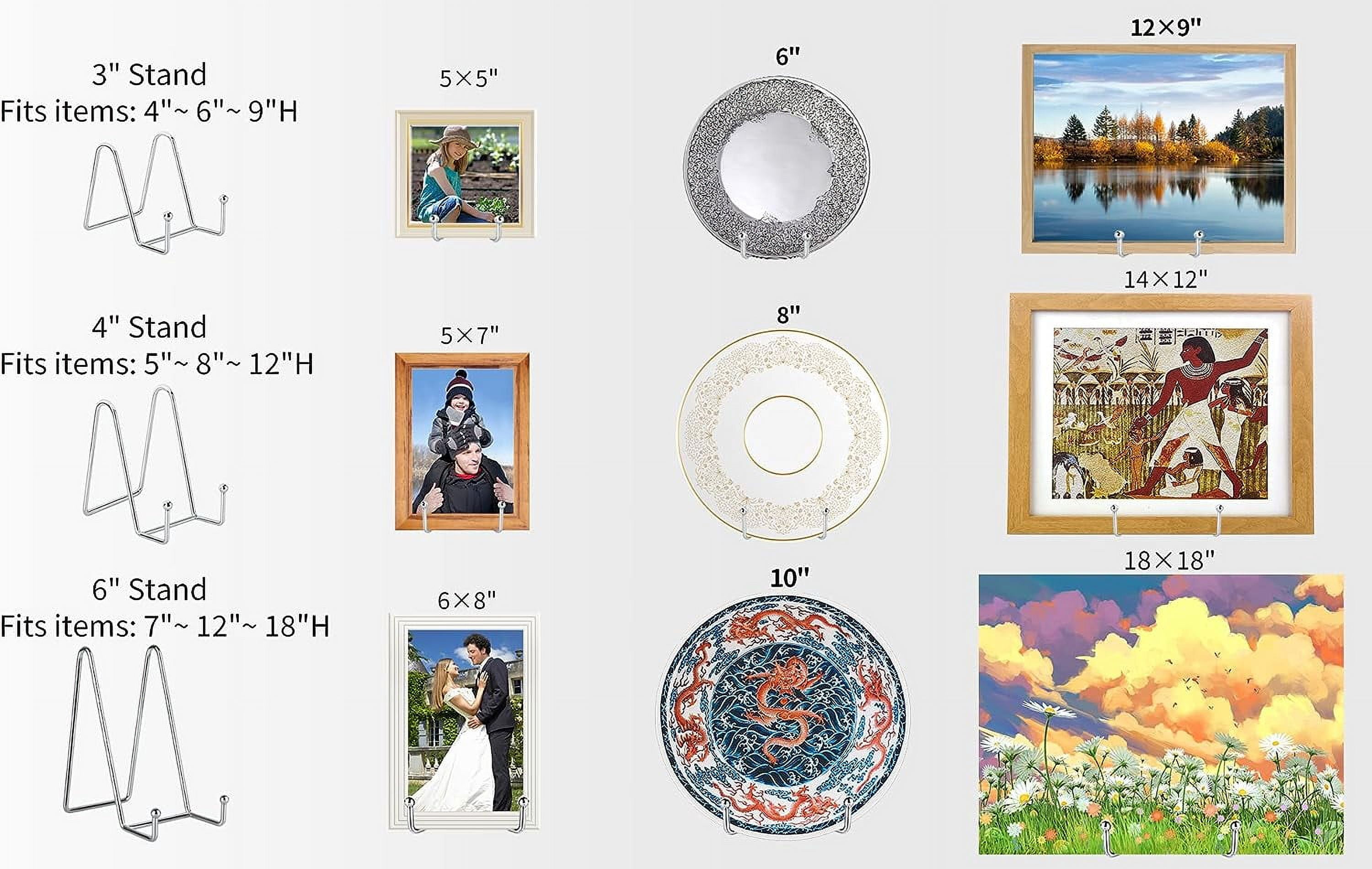 5 Pack 6 Inch Plate Holder Display Stands, Metal Silver Frame Stand for Picture, Book, Photo Easel, Creation, Collectibles