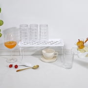 Stackable Plastic Kitchen Storage Shelves, Stackable Expandable Storage Racks, Foldable Cabinet Organizer Shelf, White Plastic Breathable Grids with Metal Bracket