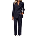 thumbnail image 2 of Cagogo Women Plus Size 2 Piece Outfit Long Sleeve Blazer Tops Wide Leg Pants Set Casual Business Lounge Suits Tracksuits Travel Work Clothes, Black L, 2 of 8