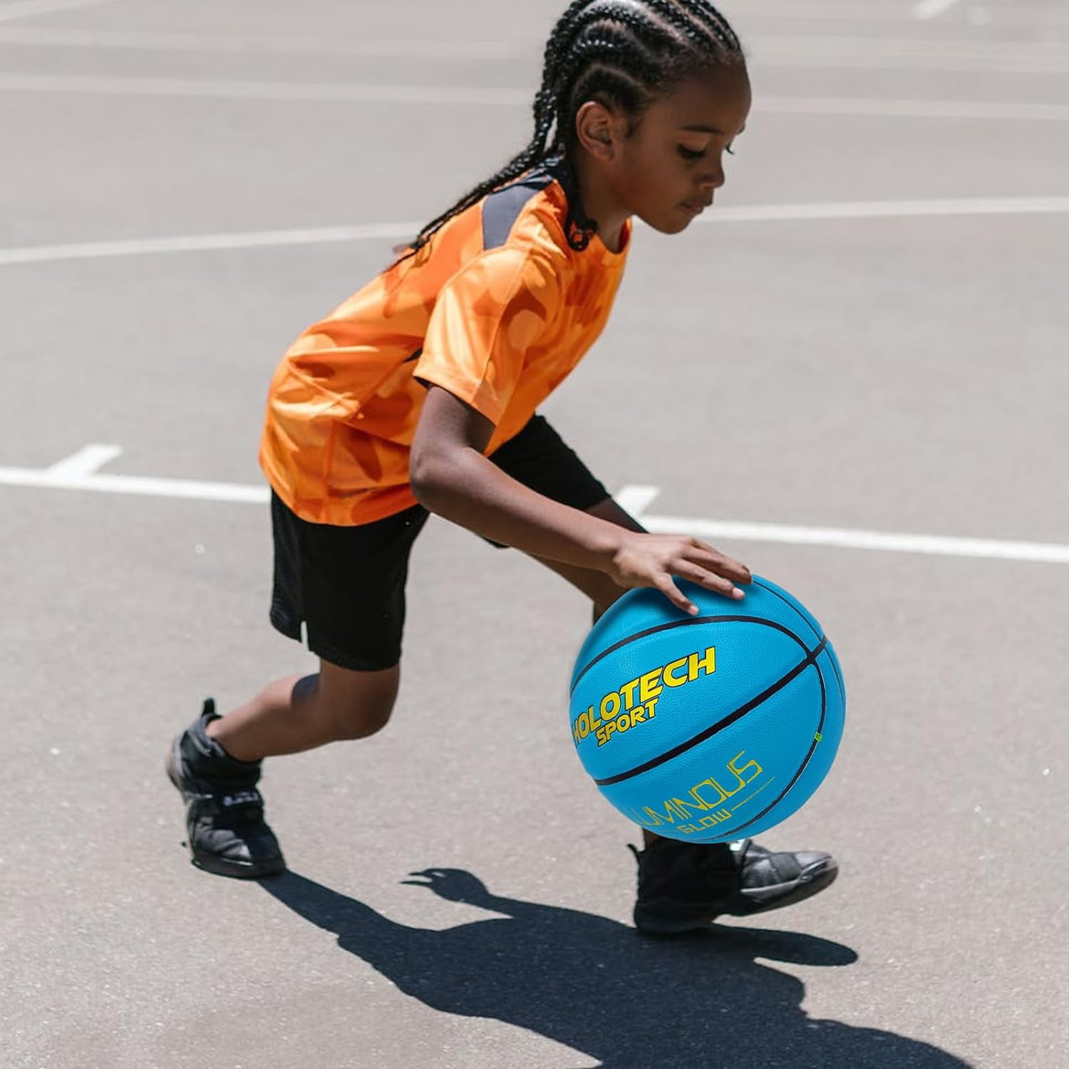 Basketball Glow in The Dark, Cool Glowing Indoor Outdoor Luminous Leather Basketball Size 5, 6, 7 for Men Women Boys Girls(with Pump)