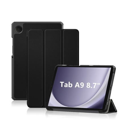 Cover For Samsung Galaxy Tab A9 8.7 inch SM-X110 SM-X115 SM-X117 Tablet Case PU Leather Tri-fold Hard PC Back Cover Tab A9 8.7" 2023 Case Funda Black