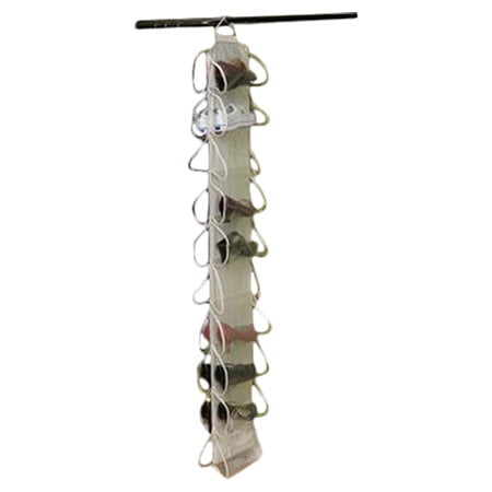 Household Essentials 20-Pocket Closet Shoe File, Durable Canvas and High-Quality Plastic, Holds 10 Pairs of Shoes, Individual Storage, Single Hook System