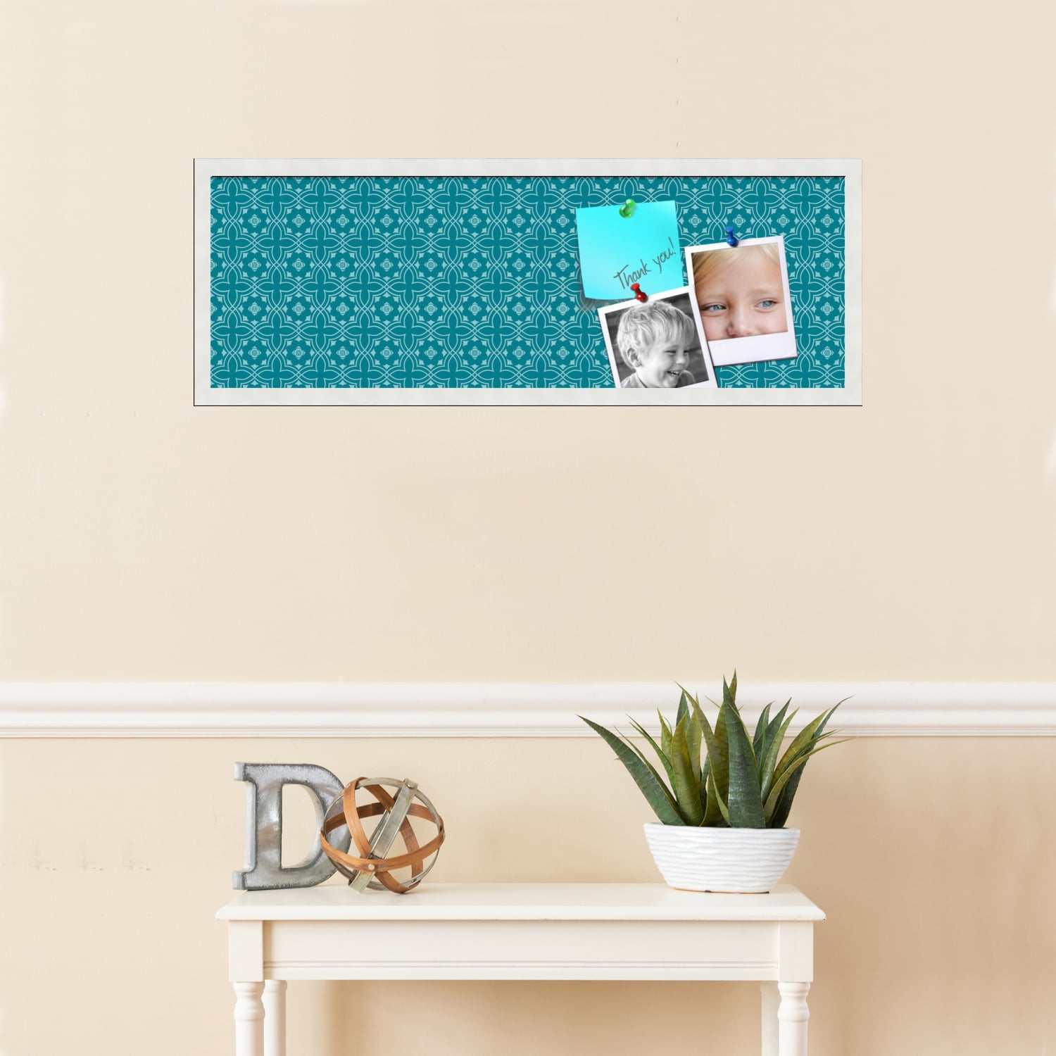 PinPix ArtToFrames 34x10 Custom Cork Bulletin Board    Poster Board Has a Fabric Style Canvas Finish, Framed in Satin White Frame (PinPix-596)