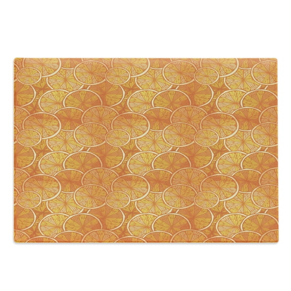 Tangerine Cutting Board, Repeating Fruit Pattern with Round Slice of Oranges, Decorative Tempered Glass Cutting and Serving Board, in 3 Sizes, by Ambesonne