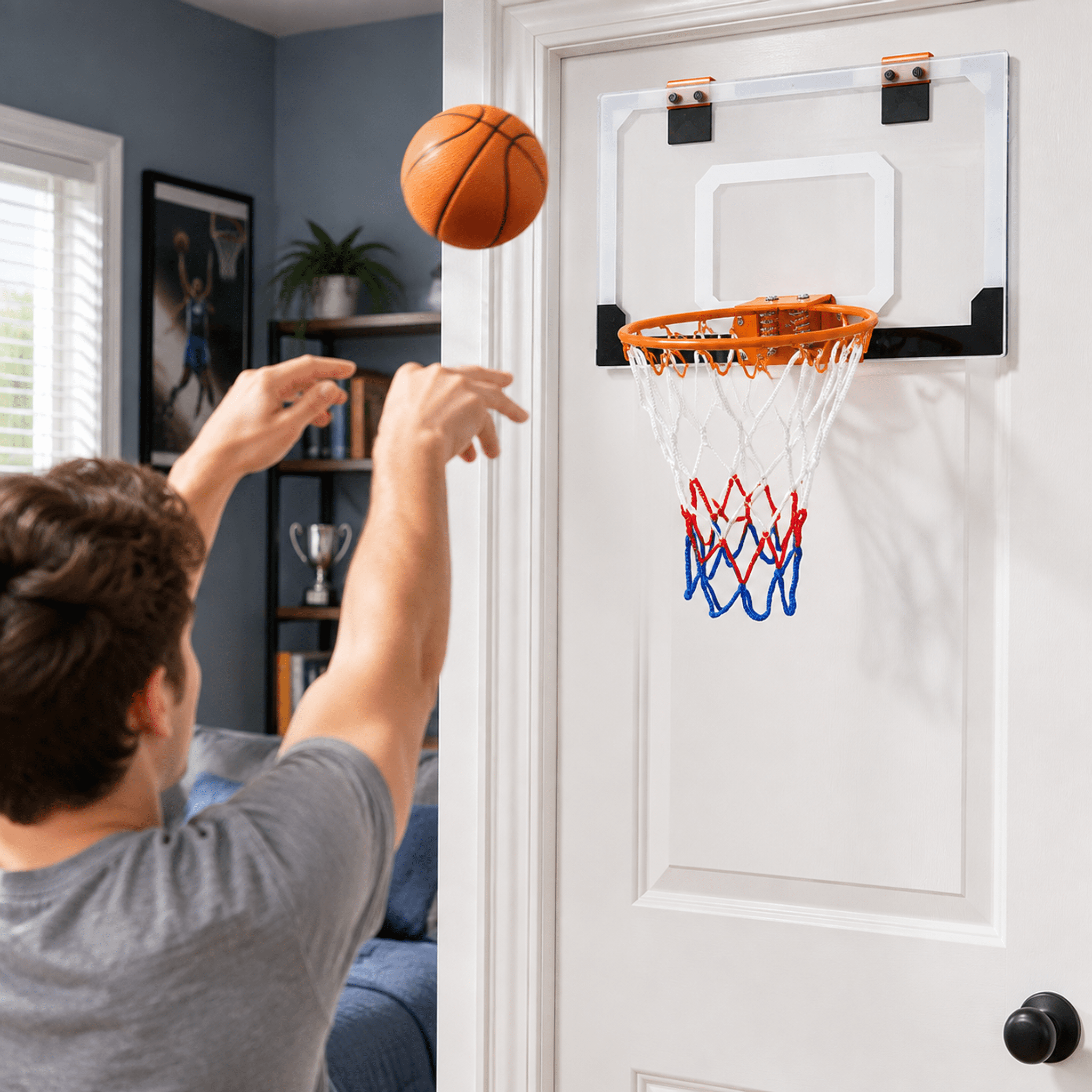 Over The Door Mini Basketball Hoop Set, Shatter-Resistant Acrylic Backboard with Metal Rim, Wall Mount Basketball Game for Home Office Bedroom Outdoor