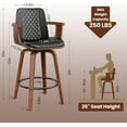 thumbnail image 2 of Swivel Bar Stools, 26" Counter Height Barstools with Wood Legs and Backs, Upholstered PU Leather Bentwood Frame Bar Chairs with Armrest for Kitchen Island, Dining Room, Black, 2 of 9