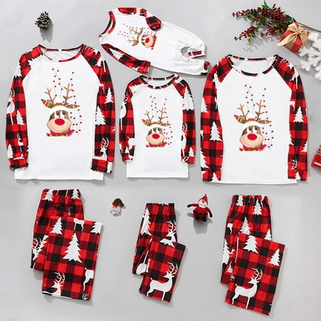 

Christmas Gifts Men Dad Family Christmas Pajamas Cute Christmas Print Pajamas Plaid Holiday Pajamas Set Parent Child Polyester Red 3Xl