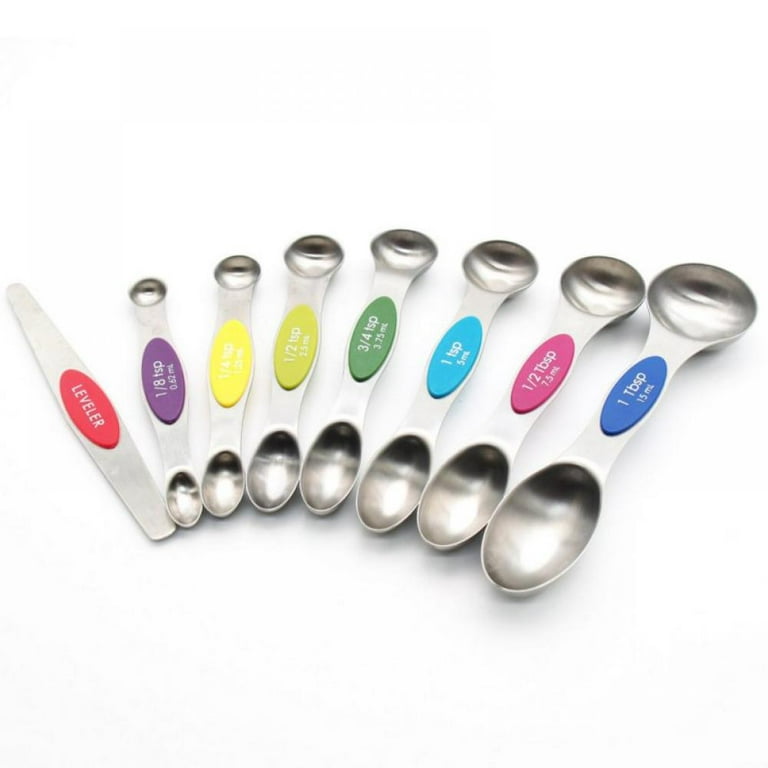 8PCS Magnetic Measurement Teaspoon Tablespoon for Dry and Liquid  Ingredients Stainless Steel Double Head Measuring Spoon