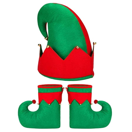 NUOLUX 3pcs Christmas Elf Shoes Christmas Hat Elf Costume (Red Green)