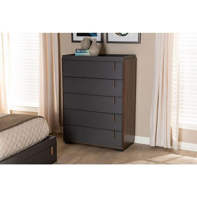 Baxton Studio Rikke Modern and Contemporary Two Tone Gray and Walnut Finished Wood 5 Drawer Chest