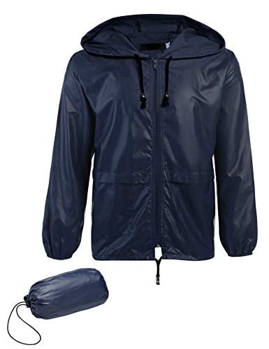 JINIDU Mens Lightweight Waterproof Rain Jacket Packable Outdoor Hooded Long Raincoat 