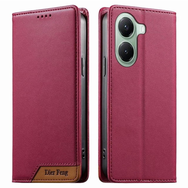 Funda Tipo Cartera de Cuero Sintético para XIAOMI POCO x7Pro Bloqueo RFID, con Ranuras para Tarjetas y Bolsillo para Efectivo, Cierre Magnético Fuerte Rojo