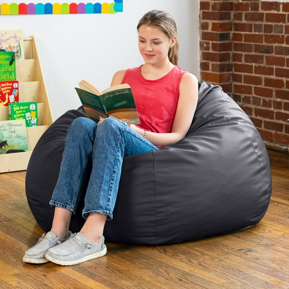 Jaxx Gumdrop Commercial Grade Bean Bag for Educational Environments, Large Size - Premium Vinyl - Black