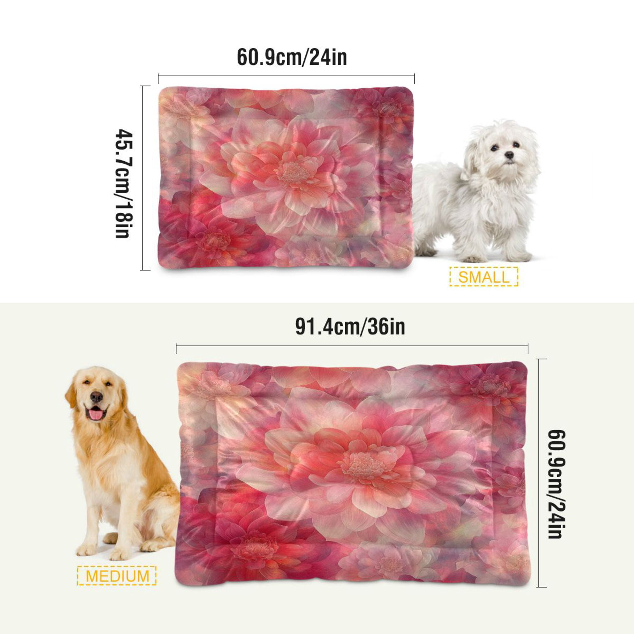 Qxltty Transparent Red Flower Ped Pad Wear-resistant and Hard to Bite Through Sleeping Pad for Small Medium Large Dogs Winter Pet Bed 36×24in