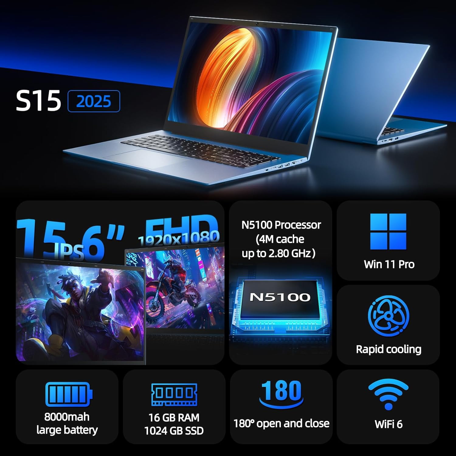 SGIN 15.6" Laptop Windows 11, 16GB DDR4 1024GB SSD Laptops Computer - 4 Core Intel Celeron, 1920*1080 FHD IPS Screen, Wifi 6, BT 5.2