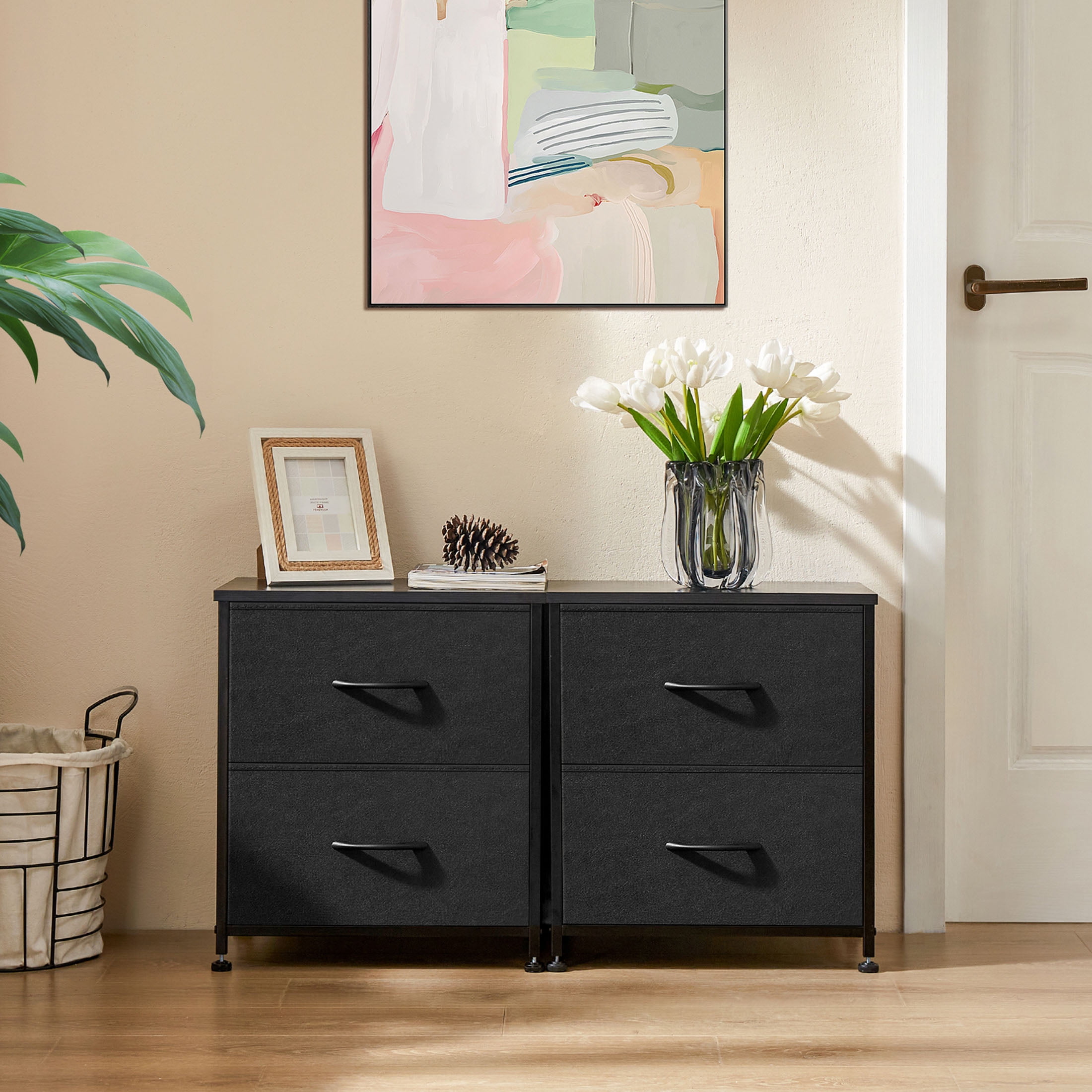 JOINSUN Bedside Table, Side Table, Fabric Narrow Drawer Cabinet, Chest of Drawers, Industrial Style for Living Room and Bedroom, Black