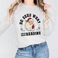 thumbnail image 2 of Women Christmas Sweatshirts Santa He Sees What You've Been Reading Print Sweatshirt Trendy Long Sleeve Crewneck Pullovers Gifts, 2 of 6
