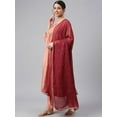thumbnail image 4 of Janasya Indian Women's Peach Poly Silk Solid Kurta with Pant and Dupatta, 4 of 9