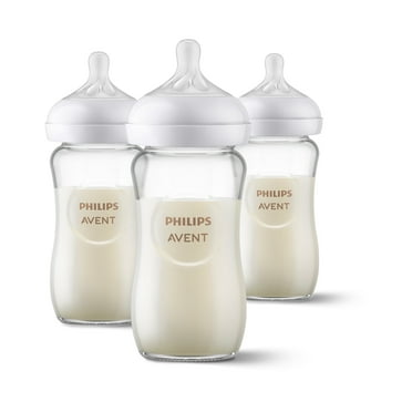 Philips Avent Natural Glass Baby Bottles with Natural Response Nipples (Medium Flow, Flow 3), 8oz, 3-Pack, SCY913/03