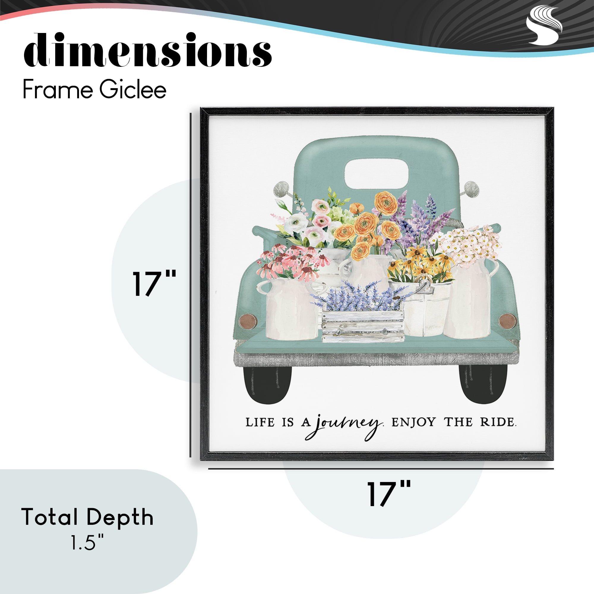 Enjoy Ride Floral Truck Black Framed Giclee Art, design by Lettered and Lined