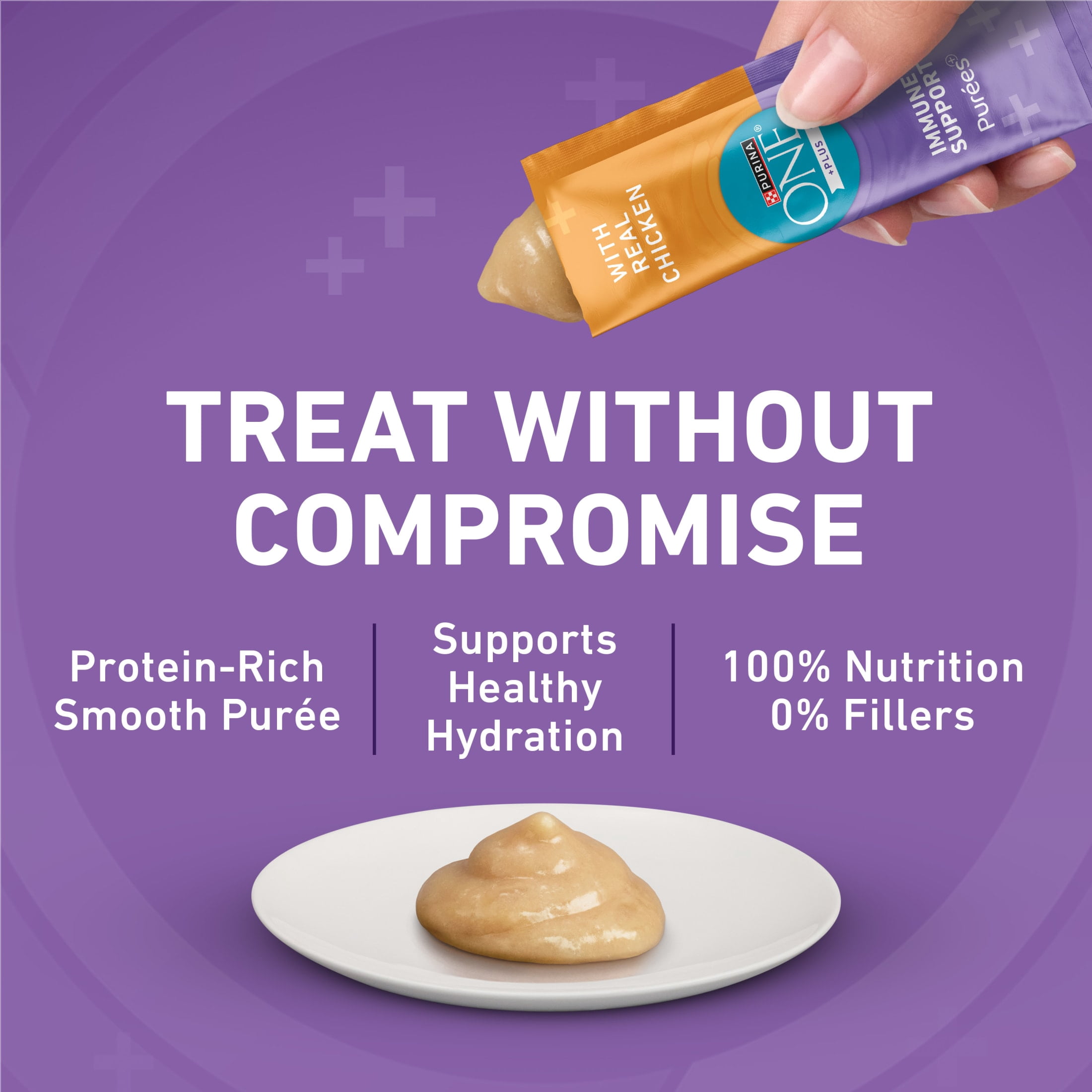 (30 pack) Purina ONE Plus Immune Support Purees With Real Chicken Lickable Cat Treats, 1.4 oz.