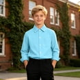 thumbnail image 2 of FYDUU Teens Boys Shirts Solid Color Long Sleeve Dress Shirts Kids Lapel Button Down Tops Formal School Uniform Shirt Back To School Wear 10-11 Years, 2 of 7