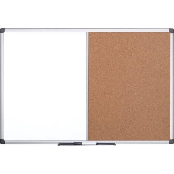 Mastervision Dry-Erase Combo Board, Silver - 36 x 48 x 0.5 in.