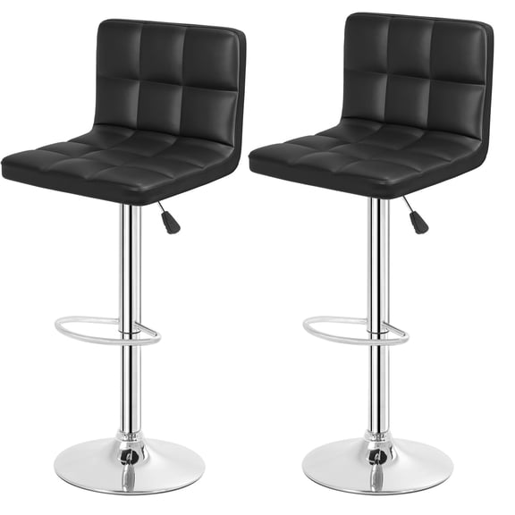 With Back Adjustable and Swivel Bar Stools - Set of 2, Black