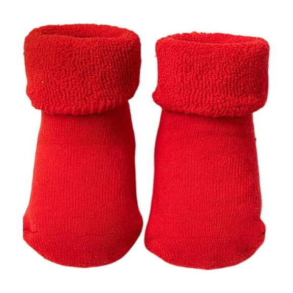 Christmas and Winter Baby Warm Fleece Red Loop Floor Socks and Walking Socks, Non-Slip and Cozy for Infants - Color Red, Size M