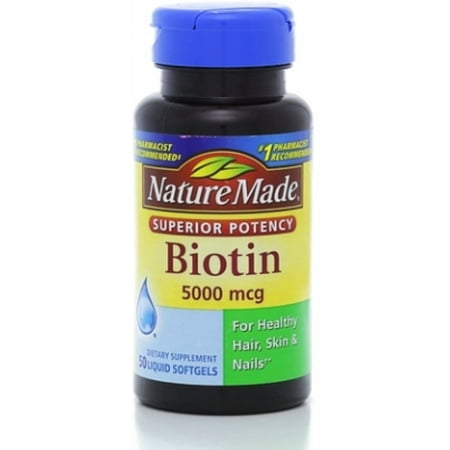 Nature Made Gélules Force maximale Biotin Complément alimentaire, 5000mcg, 50 count