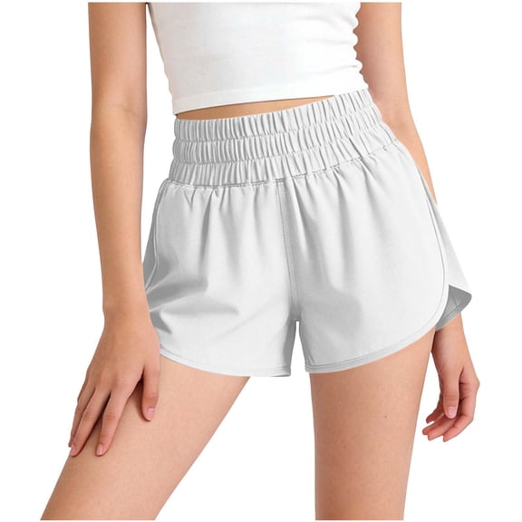 Girls Athletic Running Shorts Smocked Elastic Waist Quick Dry Flowy Soccer Volleyball Basketball Gym Pockets