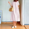 thumbnail image 2 of AOMPMSDX Ladies Round Neck Short Sleeve Solid Color Loose Slim Mid Length Dress Pink XL, 2 of 5