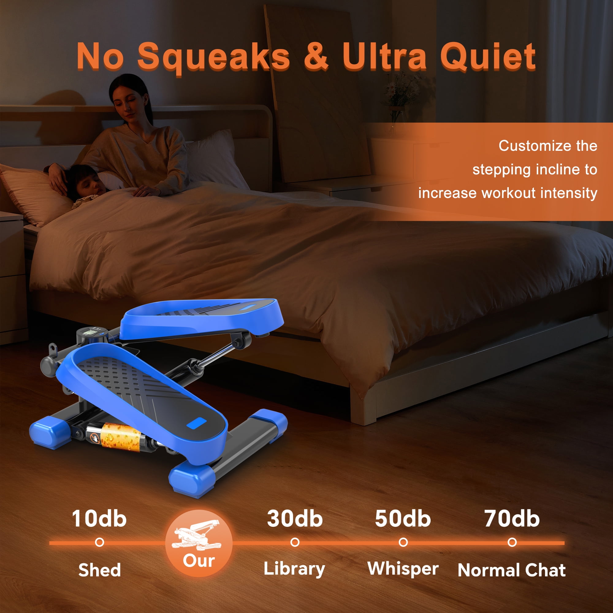 Mini Steppers for Exercise, Stair Stepper for Home with Resistance Bands Stepper with LCD Monitor, Black+Blue