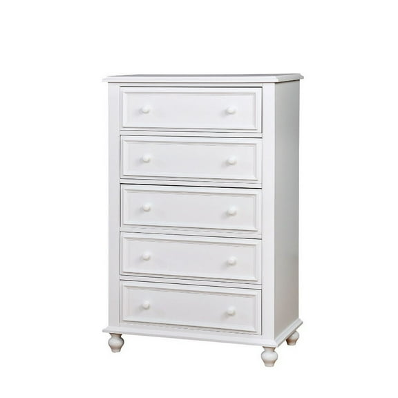 Benzara Wooden 5 Drawers Chest, White