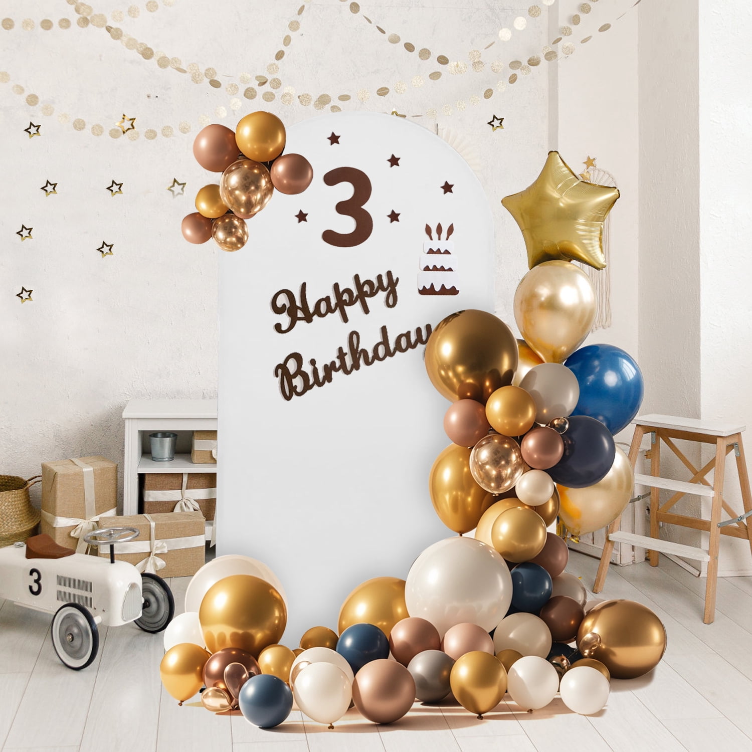 Sunifier Arch Backdrop Stand and Cover Set, 2 Metal Balloon Arch Backdrop 7.2ft 6ft, Gold Arched Stand Frame for Wedding, Parties,Birthday,Decorations (White,7.2ft+6ft)