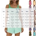 thumbnail image 3 of Binmer Women's Striped 2 Piece Outfit ,Sleeveless Square Neck Cami and Elastic Waist Short ,Soft Sleep Loungewear Outfit Blue,L, 3 of 5