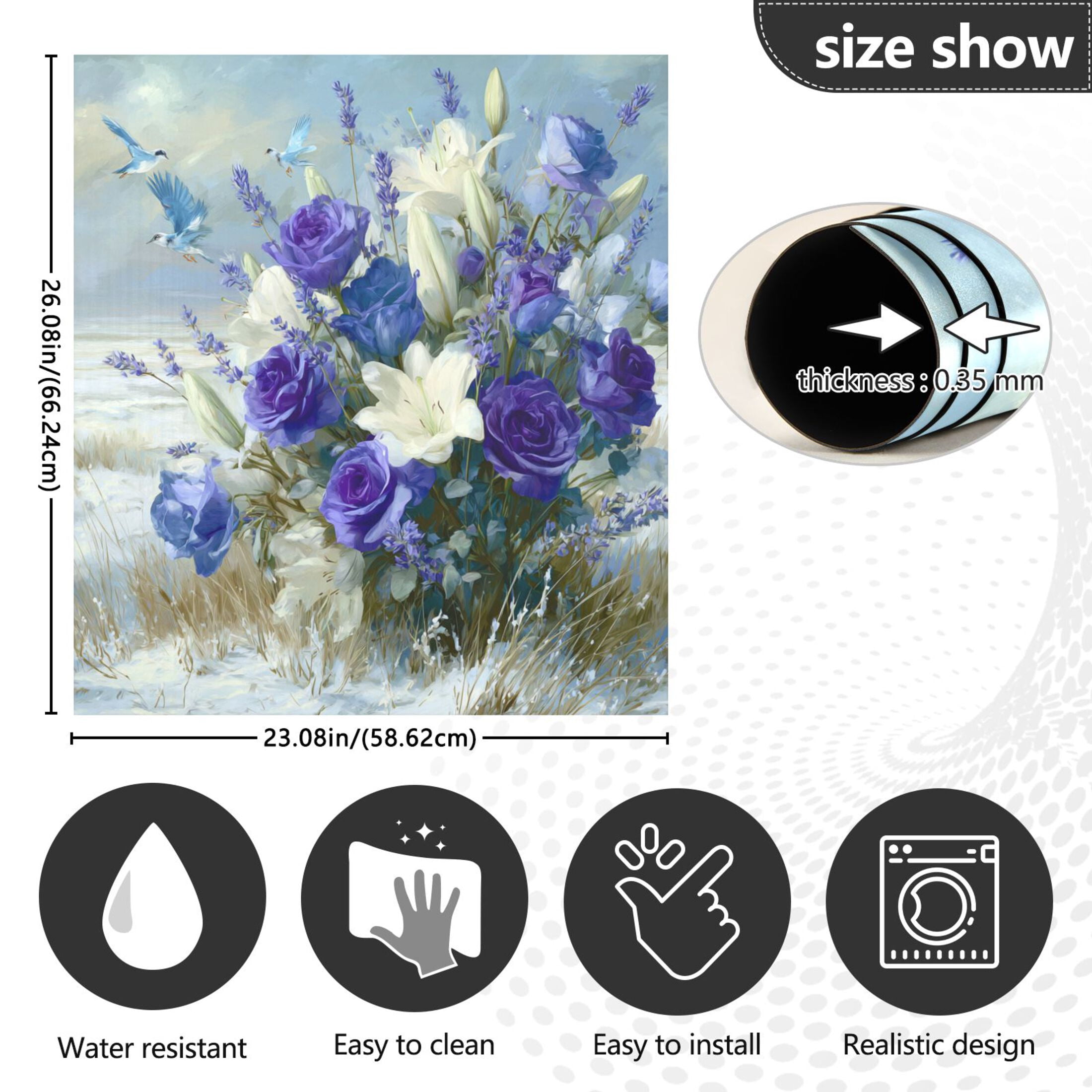 Dishwasher Magnetic Refrigerator Magnet Cover Sticker Home Decorative 23"x26" Wild Purple and White Roses