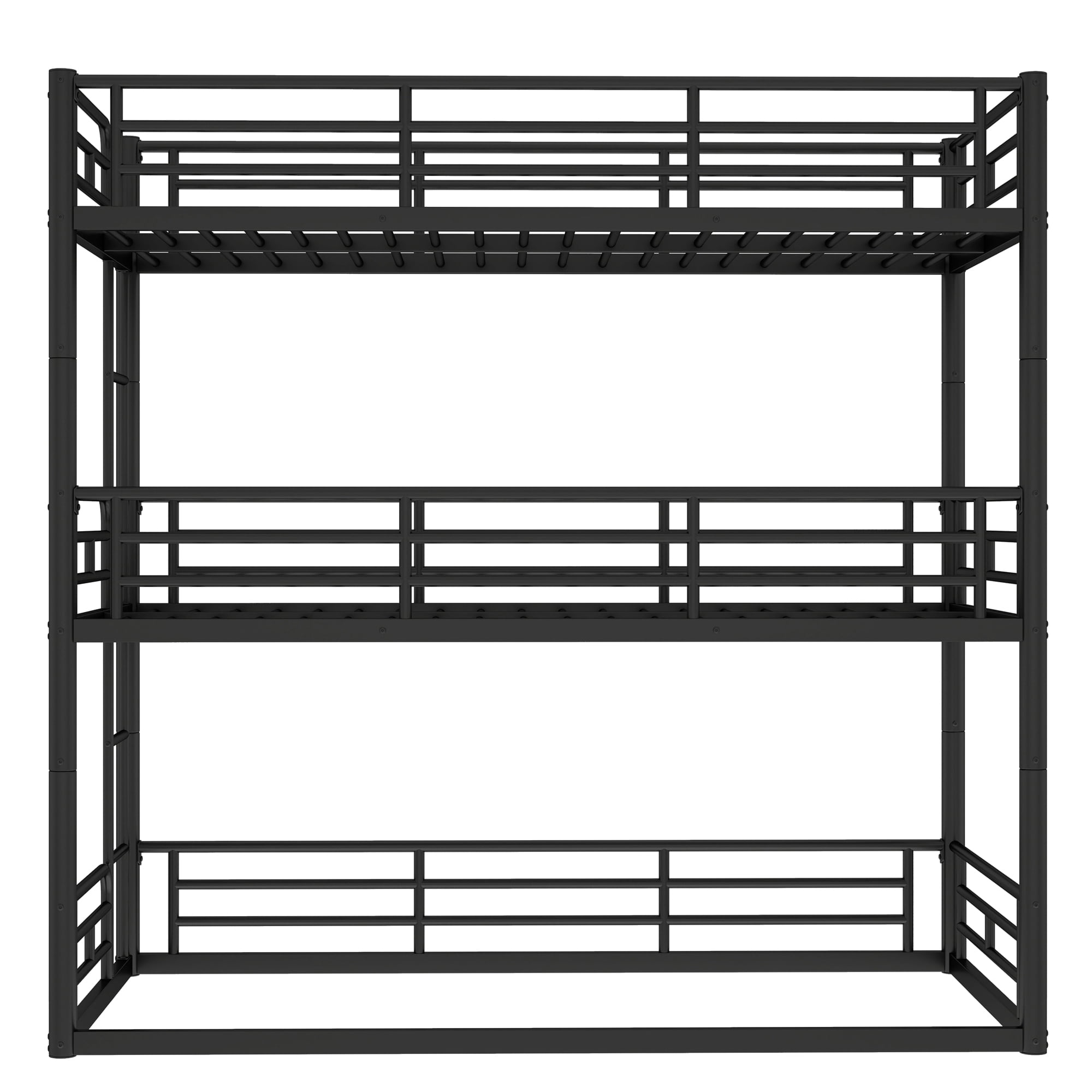 Leumius Twin over Twin over Twin Bunk Bed,Metal Triple Bunk Bed for 3 Kids/Teens,Heavy Duty Triple Bed with Guardrail and Ladder,Separates Into 3 Twin Beds,Black