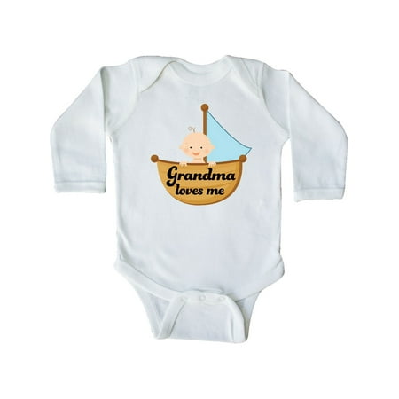 

Inktastic Grandma Loves Me grandchild Gift Baby Boy Long Sleeve Bodysuit
