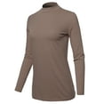 thumbnail image 2 of A2Y Women's Basic Solid Soft Cotton Long Sleeve Mock Neck Top Shirts Mocha 3XL, 2 of 5