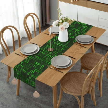 

Programmer Green Decimal Computer Code Table Runner Imitation Linen Table Runner With Khaki Tassels For Party And Dining Room 14 x 60