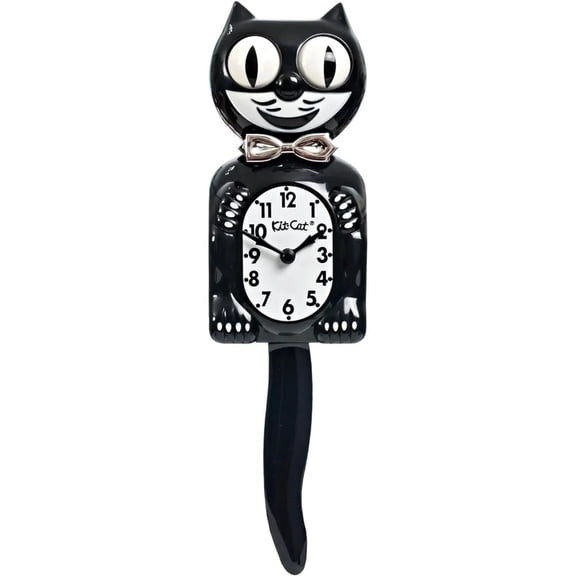 Kit-Cat Tuxedo Clock, Limited Edition Anniversary, Black with Chrome Bow Tie, Classic Moving Eyes and Tail